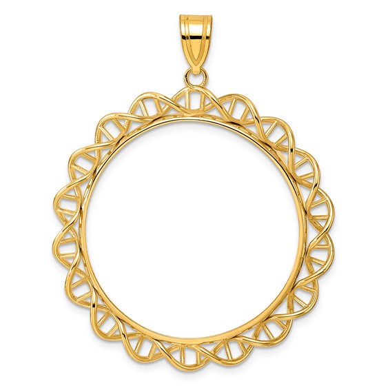 14k Polished Singapore with 32.0mm Prong Coin Bezel Pendant