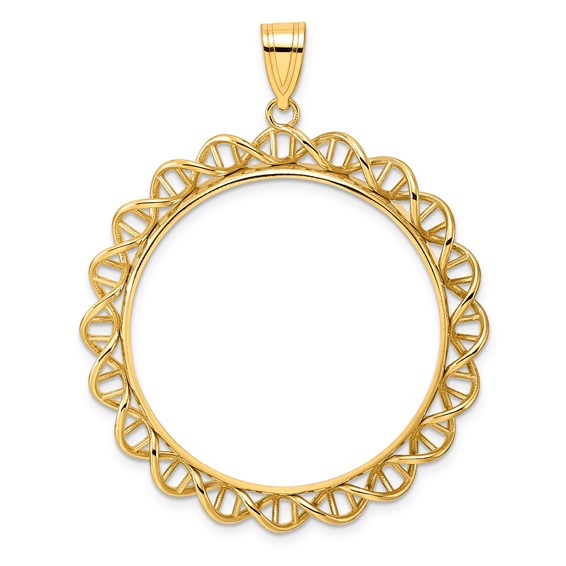 14k Polished Singapore with 32.7mm Prong Coin Bezel Pendant
