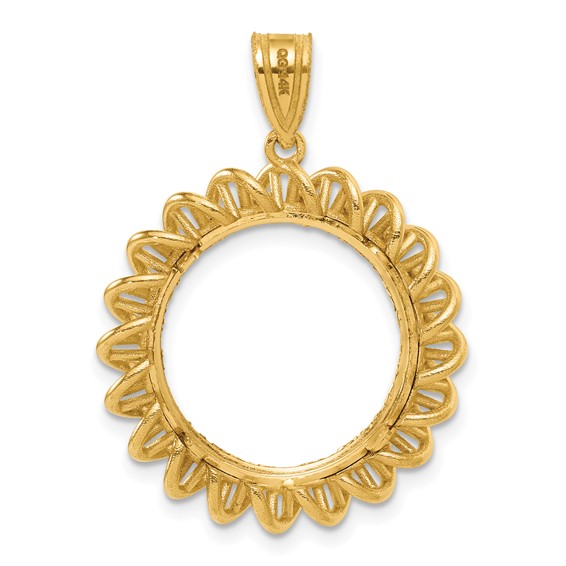 14k Diamond Cut Tight Singapore with 16.5mm Prong Coin Bezel Pendant