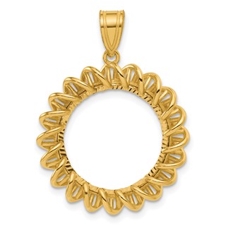 14k Diamond Cut Tight Singapore with 16.5mm Prong Coin Bezel Pendant