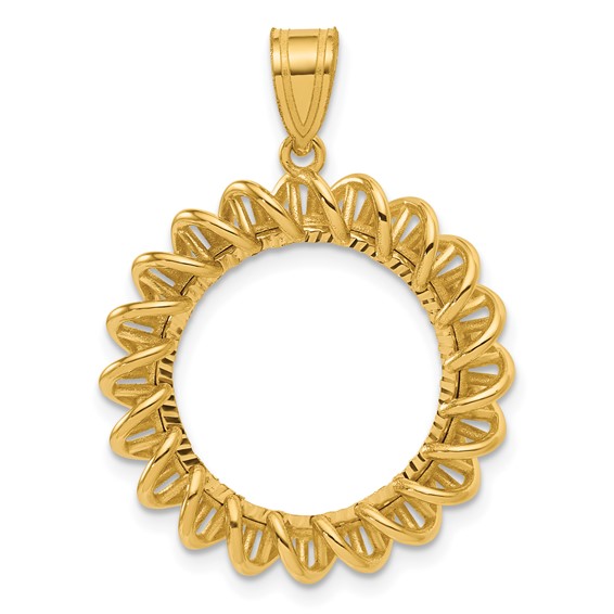 14k Diamond Cut Tight Singapore with 16.5mm Prong Coin Bezel Pendant