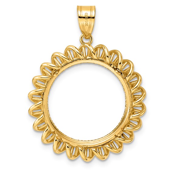 14k Diamond Cut Tight Singapore with 18.0mm Prong Coin Bezel Pendant