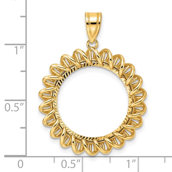 14k Diamond Cut Tight Singapore with 18.0mm Prong Coin Bezel Pendant