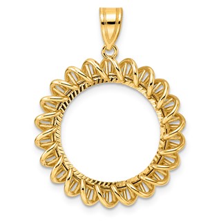 14k Diamond Cut Tight Singapore with 18.0mm Prong Coin Bezel Pendant