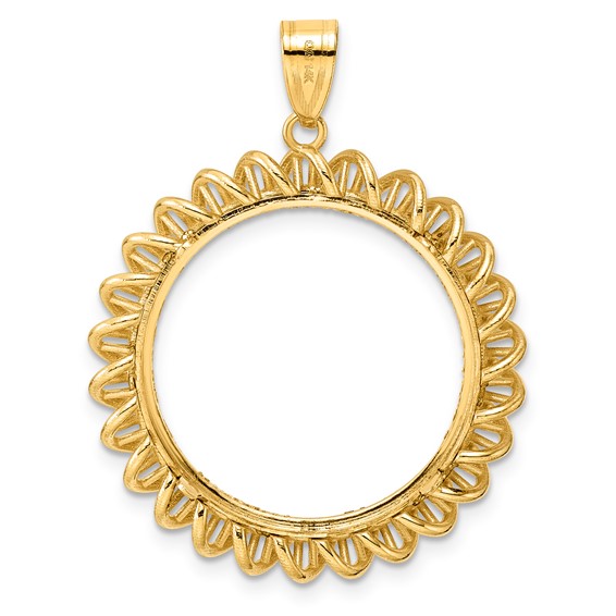 14k Diamond Cut Tight Singapore with 22.0mm Prong Coin Bezel Pendant