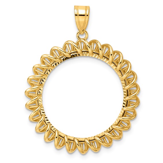 14k Diamond Cut Tight Singapore with 22.0mm Prong Coin Bezel Pendant