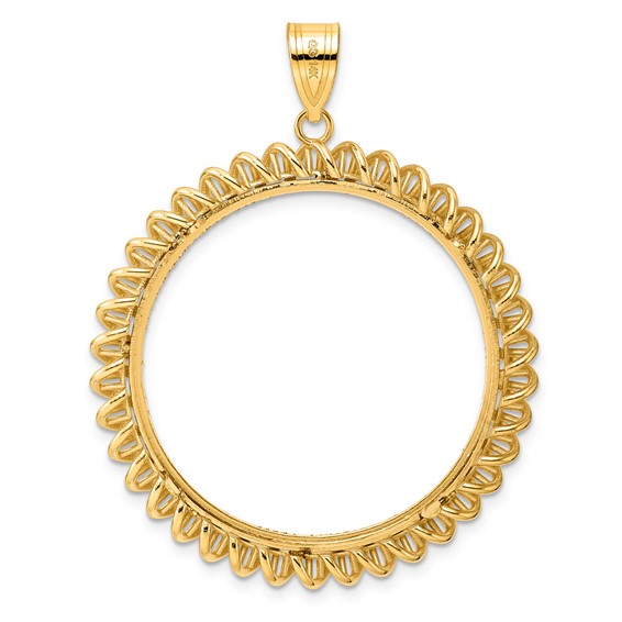 14k Diamond Cut Tight Singapore with 32.0mm Prong Coin Bezel Pendant