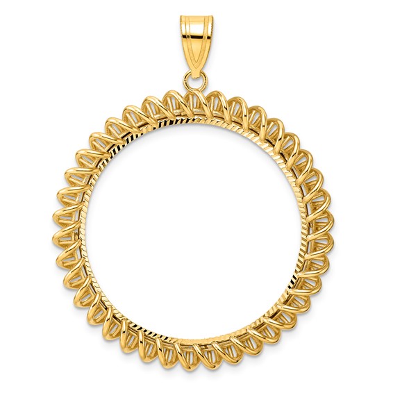 14k Diamond Cut Tight Singapore with 32.0mm Prong Coin Bezel Pendant