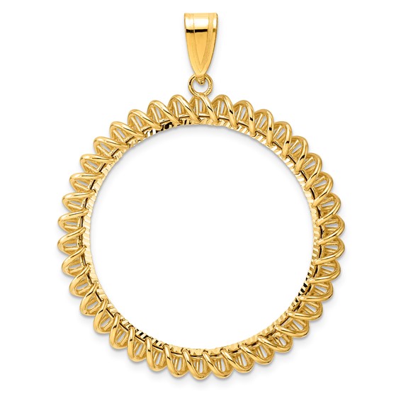 14k Diamond Cut Tight Singapore with 32.7mm Prong Coin Bezel Pendant