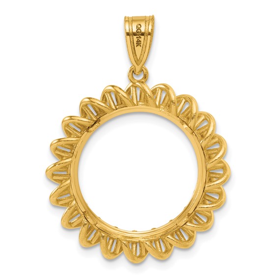 14k Polished Tight Singapore with 16.5mm Prong Coin Bezel Pendant
