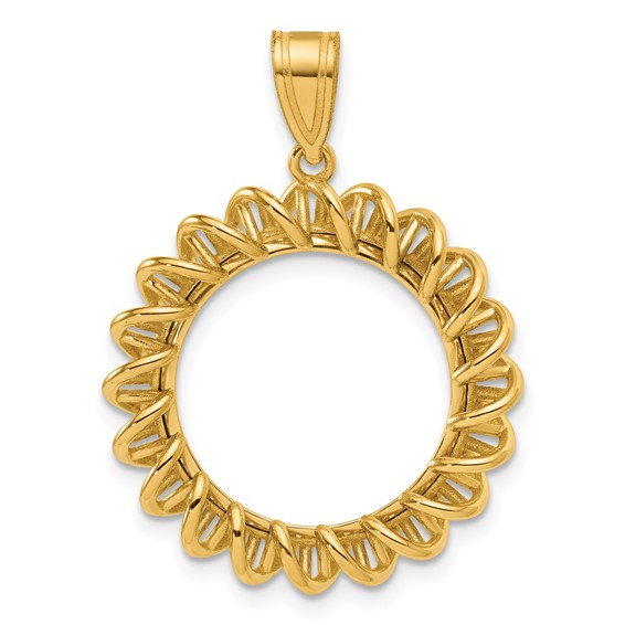 14k Polished Tight Singapore with 16.5mm Prong Coin Bezel Pendant