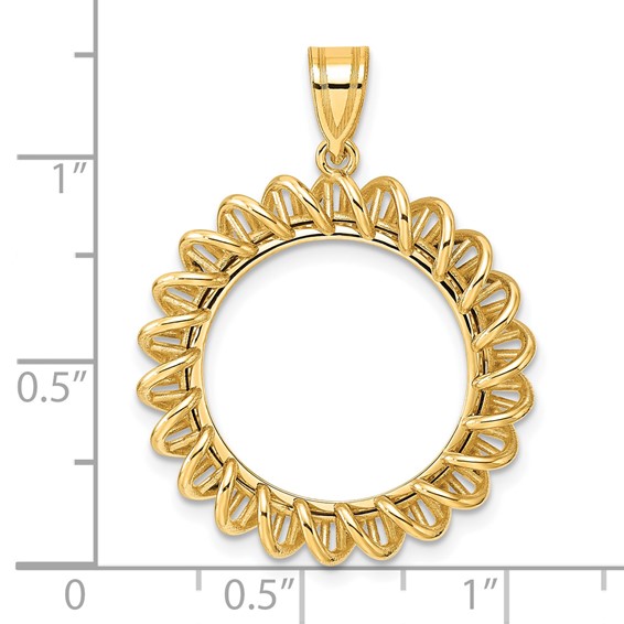 14k Polished Tight Singapore with 18.0mm Prong Coin Bezel Pendant