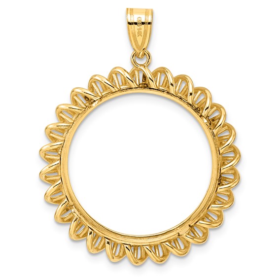 14k Polished Tight Singapore with 22.0mm Prong Coin Bezel Pendant
