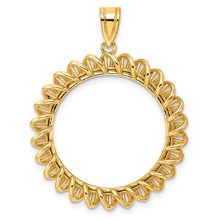 14k Polished Tight Singapore with 22.0mm Prong Coin Bezel Pendant