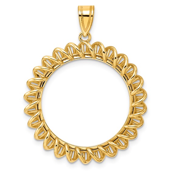 14k Polished Tight Singapore with 22.0mm Prong Coin Bezel Pendant