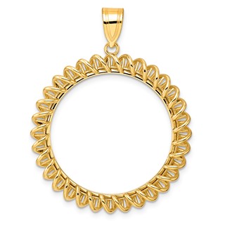 14k Polished Tight Singapore with 27.0mm Prong Coin Bezel Pendant