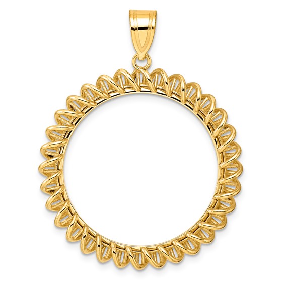 14k Polished Tight Singapore with 27.0mm Prong Coin Bezel Pendant