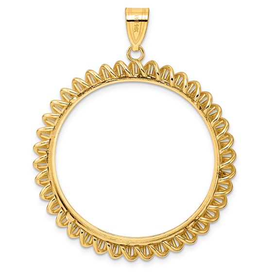 14k Polished Tight Singapore with 32.0mm Prong Coin Bezel Pendant