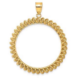 14k Polished Tight Singapore with 32.0mm Prong Coin Bezel Pendant