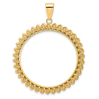 14k Polished Tight Singapore with 32.7mm Prong Coin Bezel Pendant