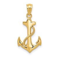 14K Polished Anchor with Rope Pendant view 1