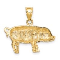 14K Yellow Gold Satin Diamond-cut Pig Pendant view 4
