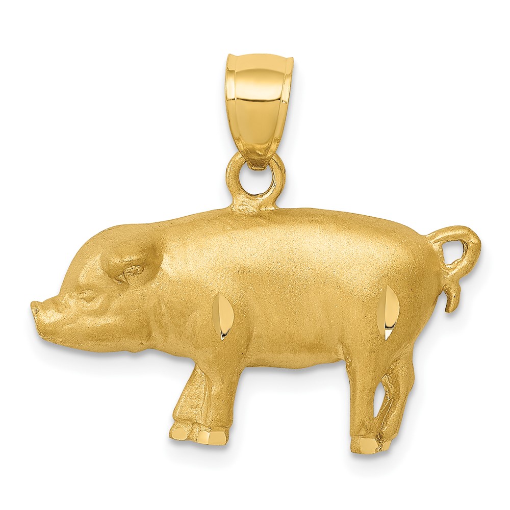 14K Yellow Gold Satin Diamond-cut Pig Pendant