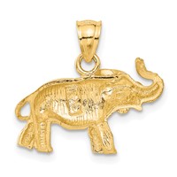 14K Yellow Gold Satin Diamond-cut Elephant Pendant view 3