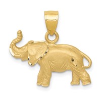 14K Yellow Gold Satin Diamond-cut Elephant Pendant view 1