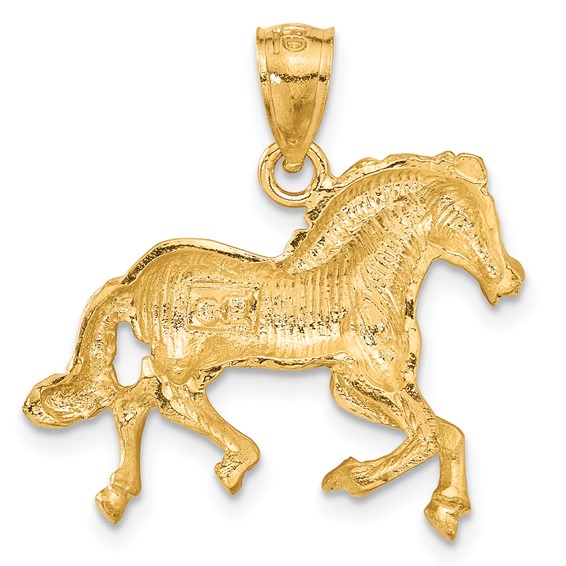 14K Satin Diamond-cut Trotting Horse Pendant