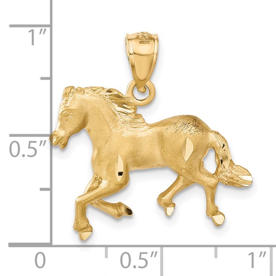 14K Satin Diamond-cut Trotting Horse Pendant