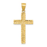 14K Yellow Gold Diamond-cut Textured Cross Pendant view 1