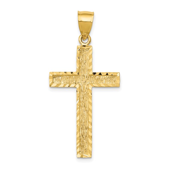 14K Diamond-cut Textured Cross Pendant