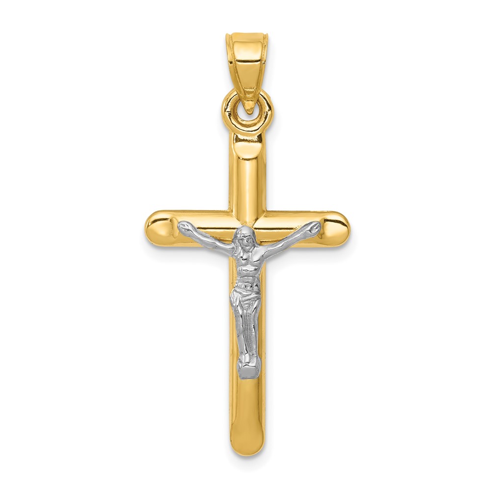 14K Two-tone Hollow Crucifix Pendant