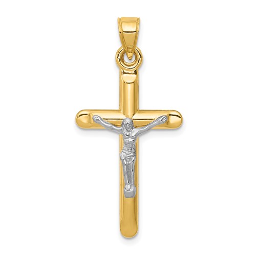14K Two-tone Hollow Crucifix Pendant
