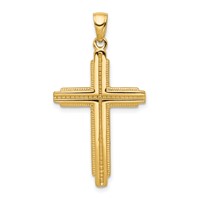 14K Yellow Gold Textured Outline Cross Pendant view 1