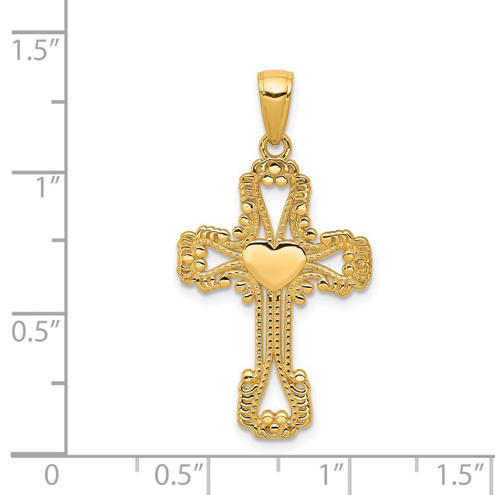 14K Beaded Cross with Heart Pendant (C4194)