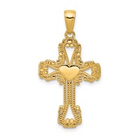 14K Beaded Cross with Heart Pendant view 1