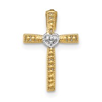 14K and White Rhodium Cross Pendant with Heart Center view 1