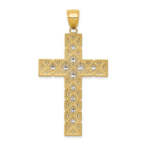 14K and White Rhodium Large Latin Cross Pendant