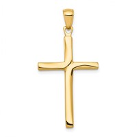 14K Yellow Gold Satin Finish Accent Stick Cross Pendant view 1