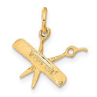 14K Yellow Gold Satin Diamond-cut Comb and Scissors Charm view 3