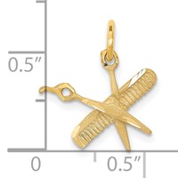 14K Yellow Gold Satin Diamond-cut Comb and Scissors Charm view 4
