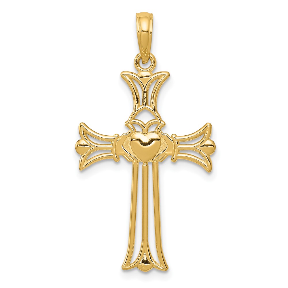 14K Yellow Gold Claddagh Cross Pendant