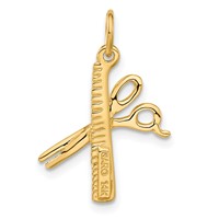 14K Yellow Gold Satin Diamond-cut Comb and Scissors Charm view 3