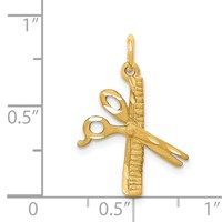 14K Yellow Gold Satin Diamond-cut Comb and Scissors Charm view 4