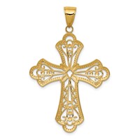 14K and White Rhodium Large Diamond-cut Filigree Cut-out Cross Pendant view 4
