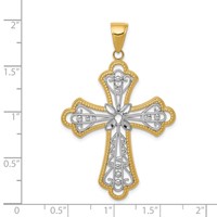 14K and White Rhodium Large Diamond-cut Filigree Cut-out Cross Pendant view 3