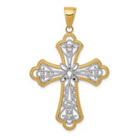 14K and White Rhodium Large Diamond-cut Filigree Cut-out Cross Pendant view 1