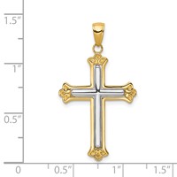 14K and White Rhodium Budded Yellow Cross Frame Pendant view 3